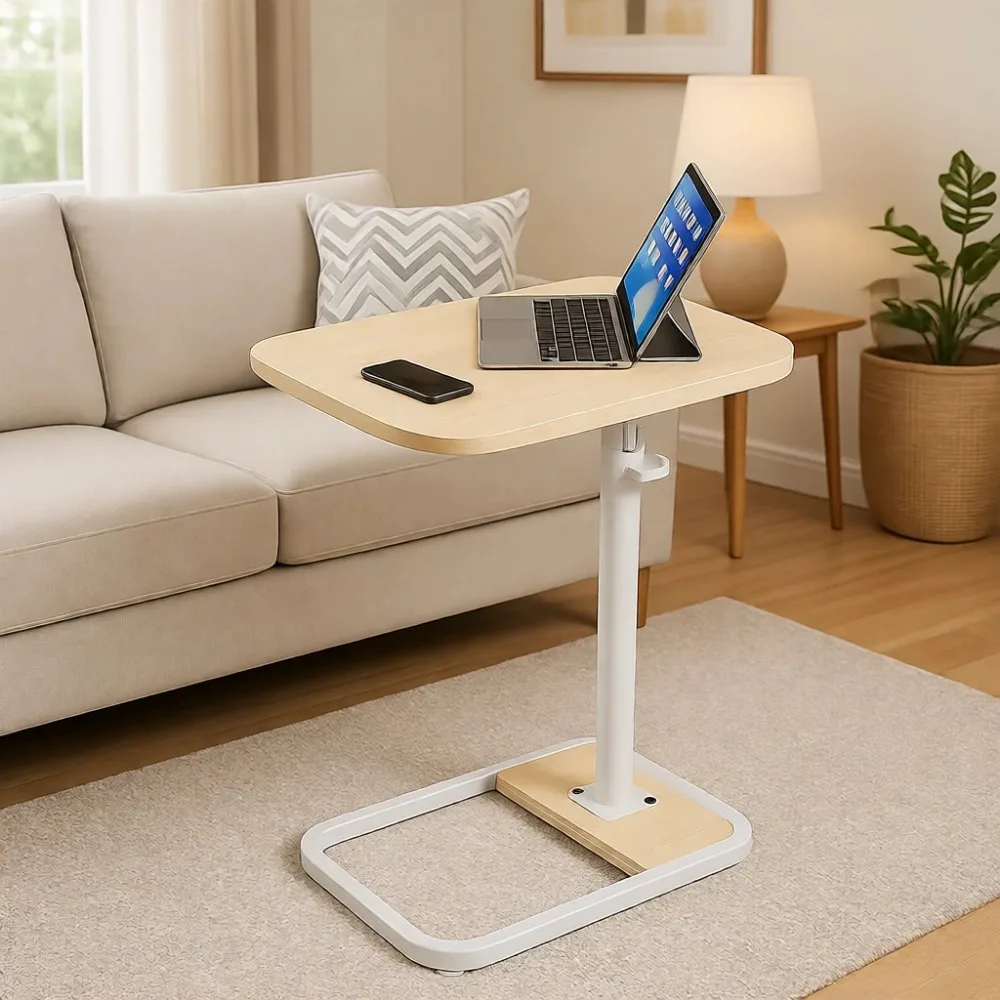 

Регулируемый по высоте вращающийся C-образный приставной столик для дивана из натурального дерева с поворотным подносом для небольших помещений