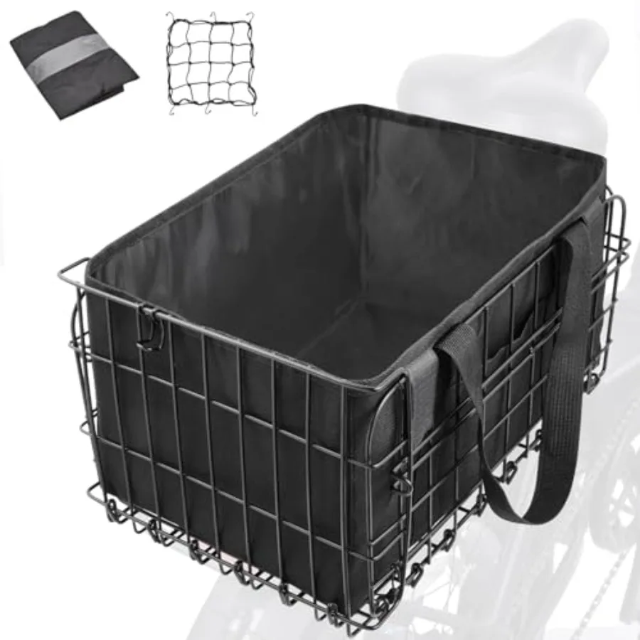 

Bike Basket Rear Large Folding Metal Bicycle Ebike Basket Quick Release Design for Adult Women/Men Carrying Dogs Pets Fruit and