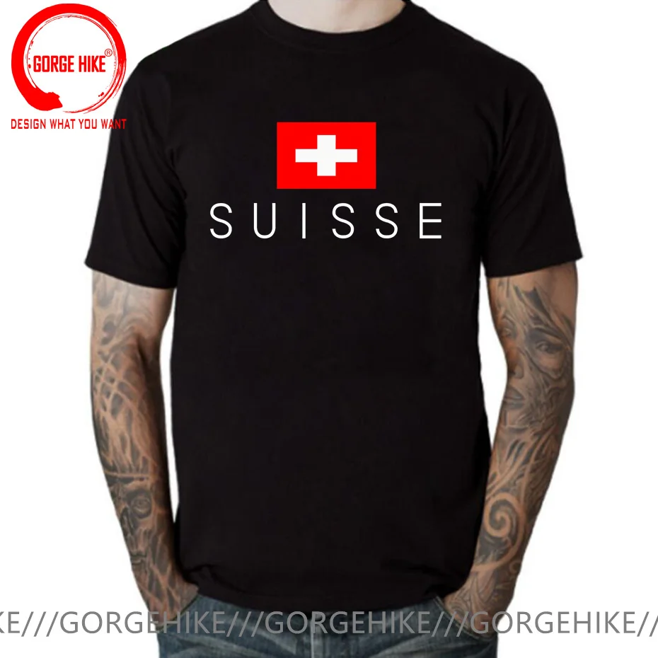 T-Shirt à manches courtes et col rond pour homme, estival et décontracté, avec drapeau Suisse Grüezi