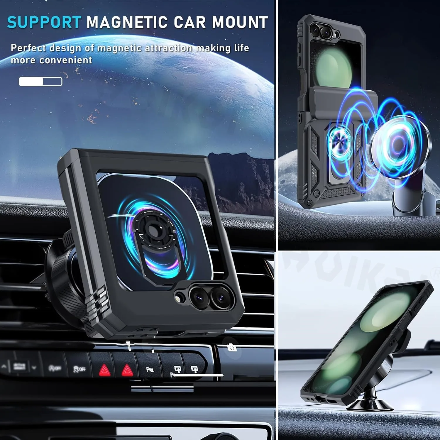 Etui do Samsung Galaxy Z Flip 7 5G Z Flip 6 Wojskowe, odporne na wstrząsy, wytrzymałe, ochronne pancerne etui z magnetyczną podpórką i pierścieniem — zdjęcie produktu 3