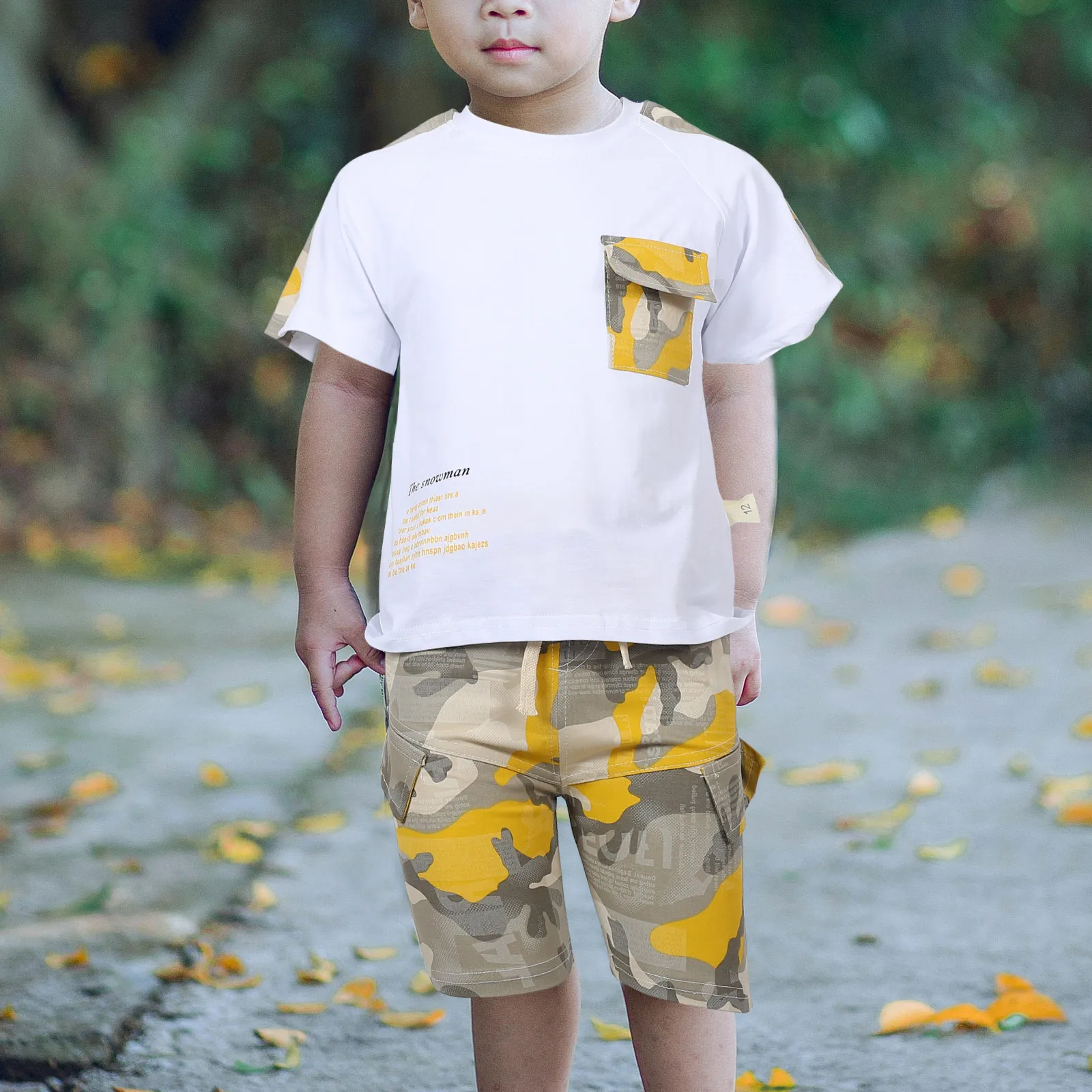 

1 set Short Sleeve Baby Boy Summer Outfit T-Shirt Pant Set Camouflage Lightweight Toddler Clothes Playwear Outdoor Indoor 0-24