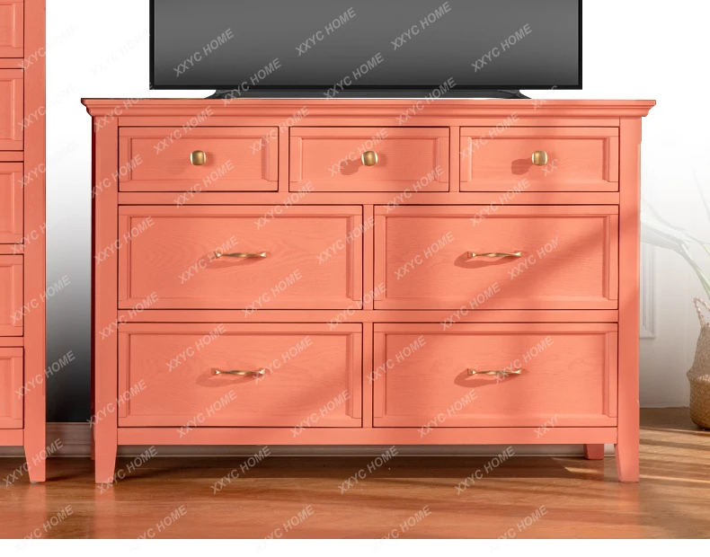 wood chest, living room drawer, bedside cabinet, bedroom orange retro furniture chest of drawers, high-value decorative cabinet