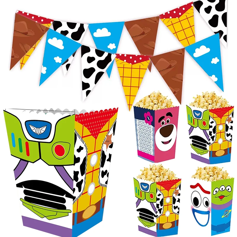 لعبة قصة الطرف الديكور راية صناديق الفشار سحابة وبقرة طباعة مثلث راية العلم صناديق الفشار غاسل حفلة عيد ميلاد #1