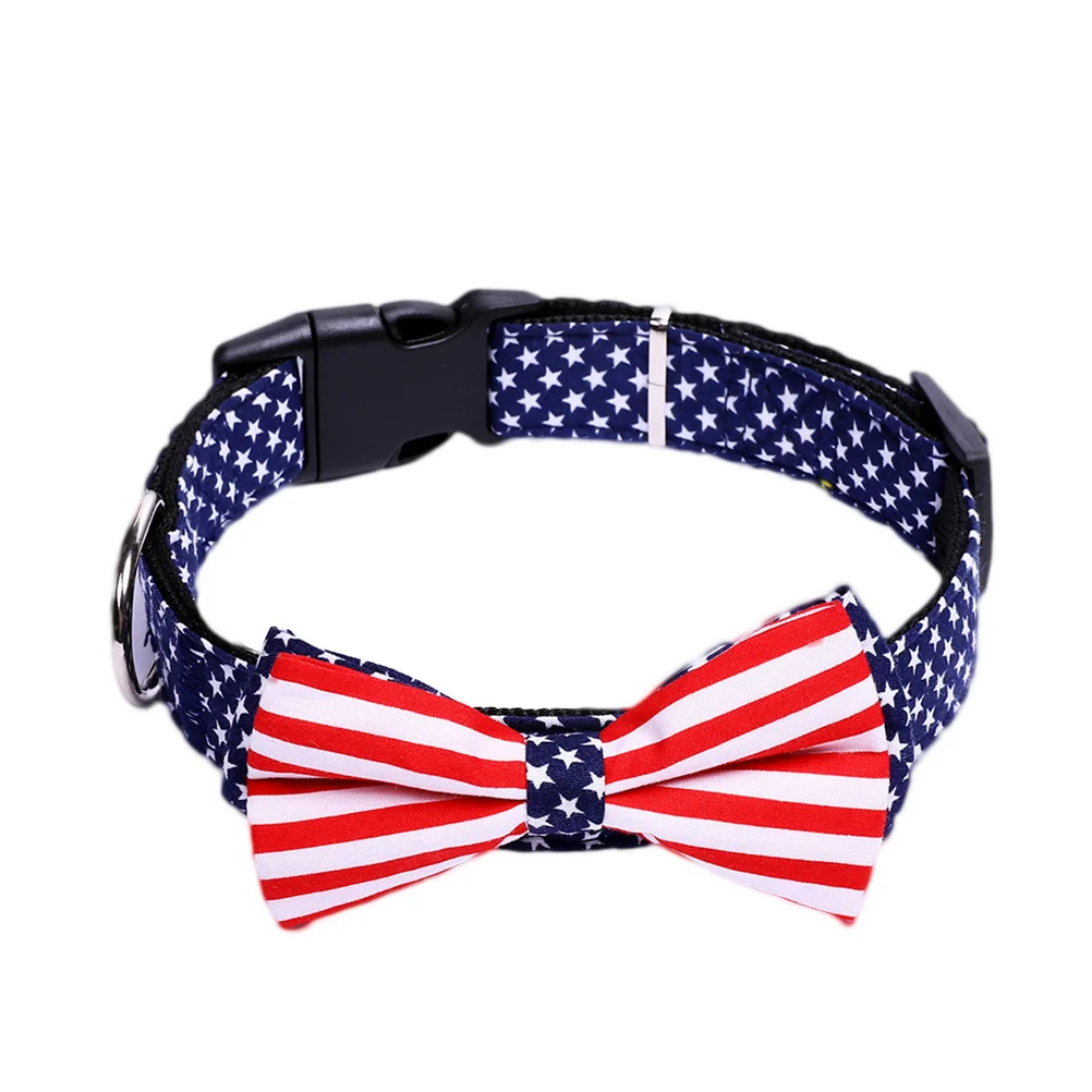 

Small Size Bow Tie Pet Dog Collar Flag Pattern Adjustable Soft Cloth Collar for Cats Dogs Fashionable Pet Supplies