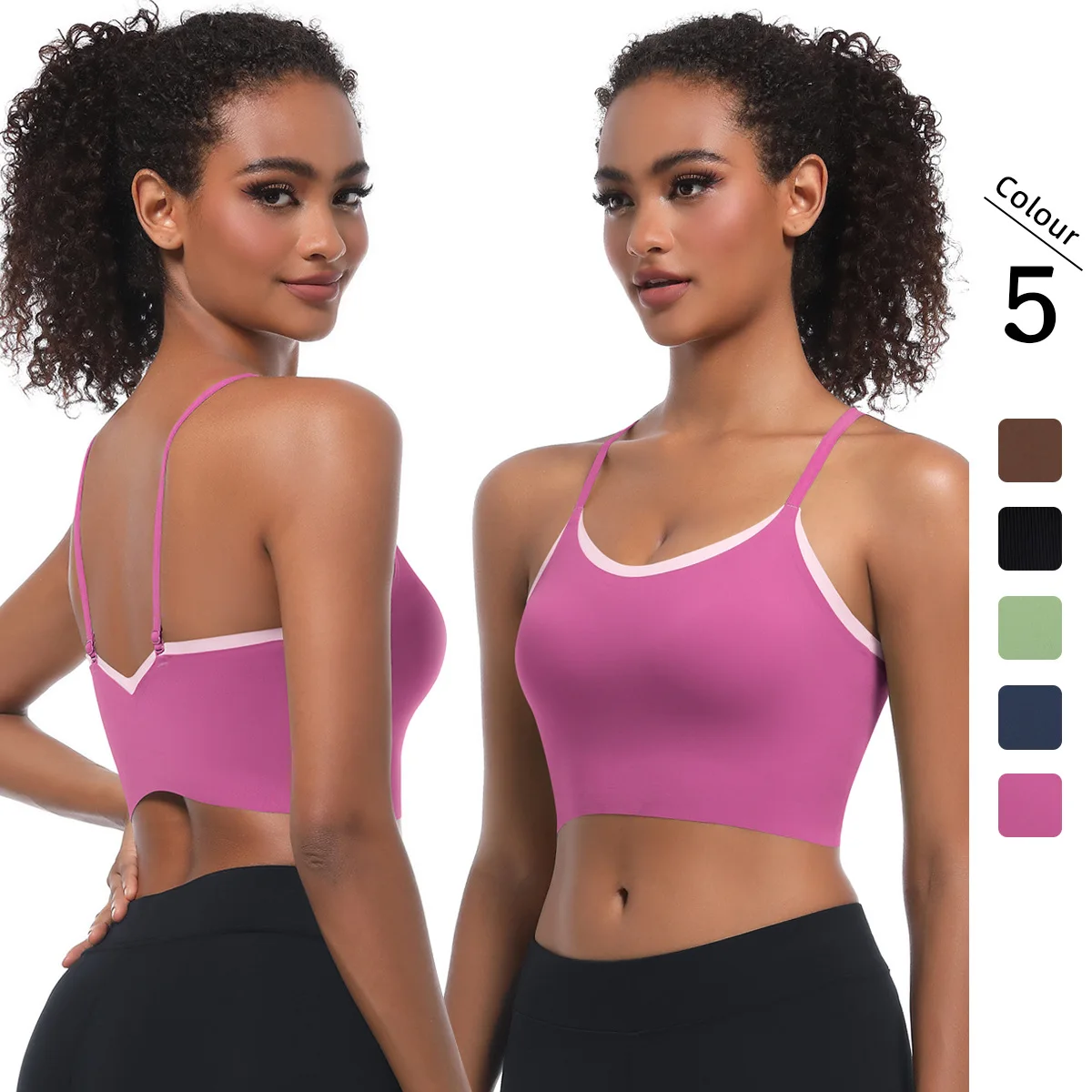 

New solid color double spliced back top with integrated cup seamless sports bra for running, fitness, yoga, women sports bra