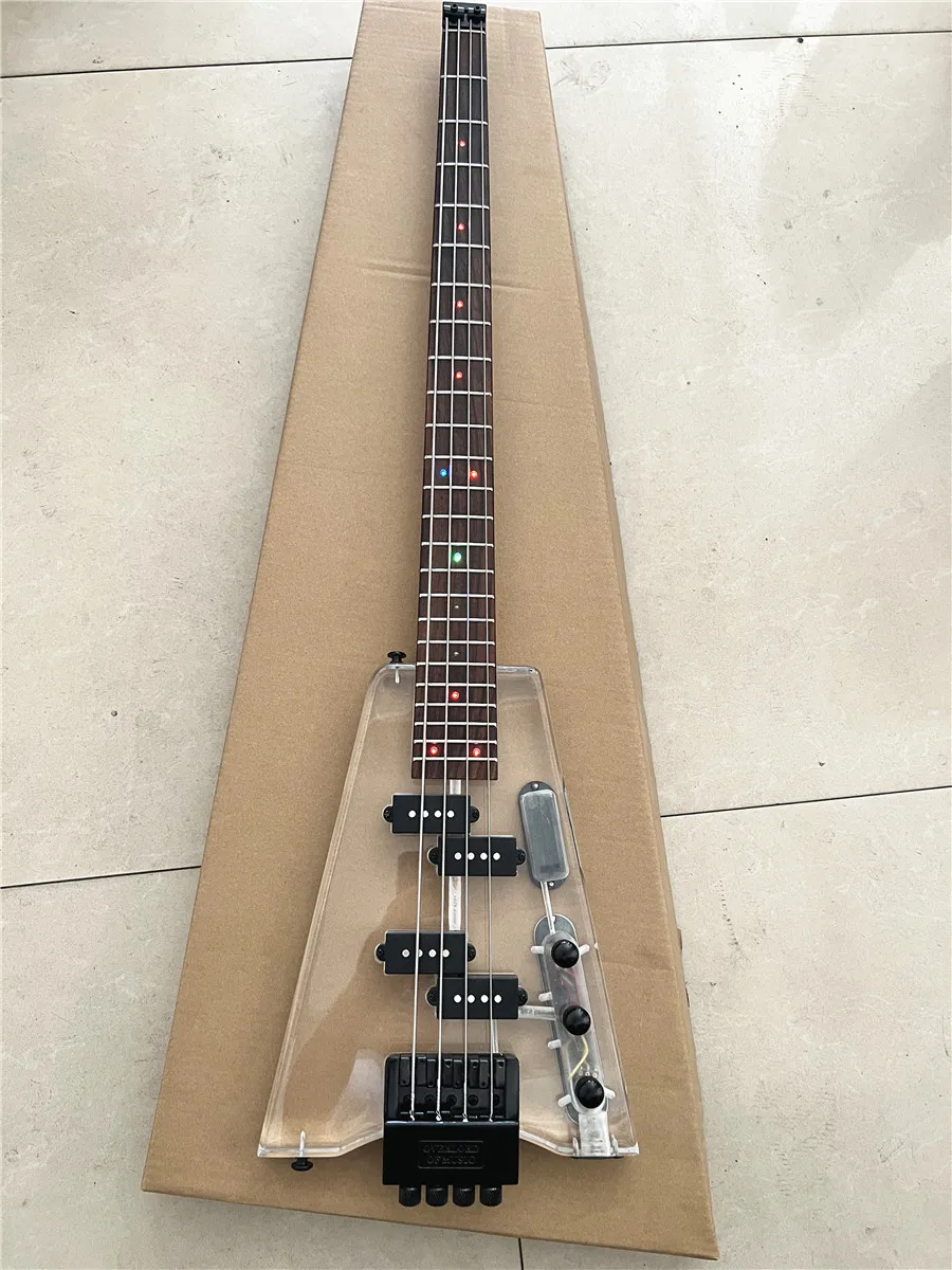 High-quality acrylic crystal clear Plexiglass 4-string electric bass color LED lights flashing free shipping