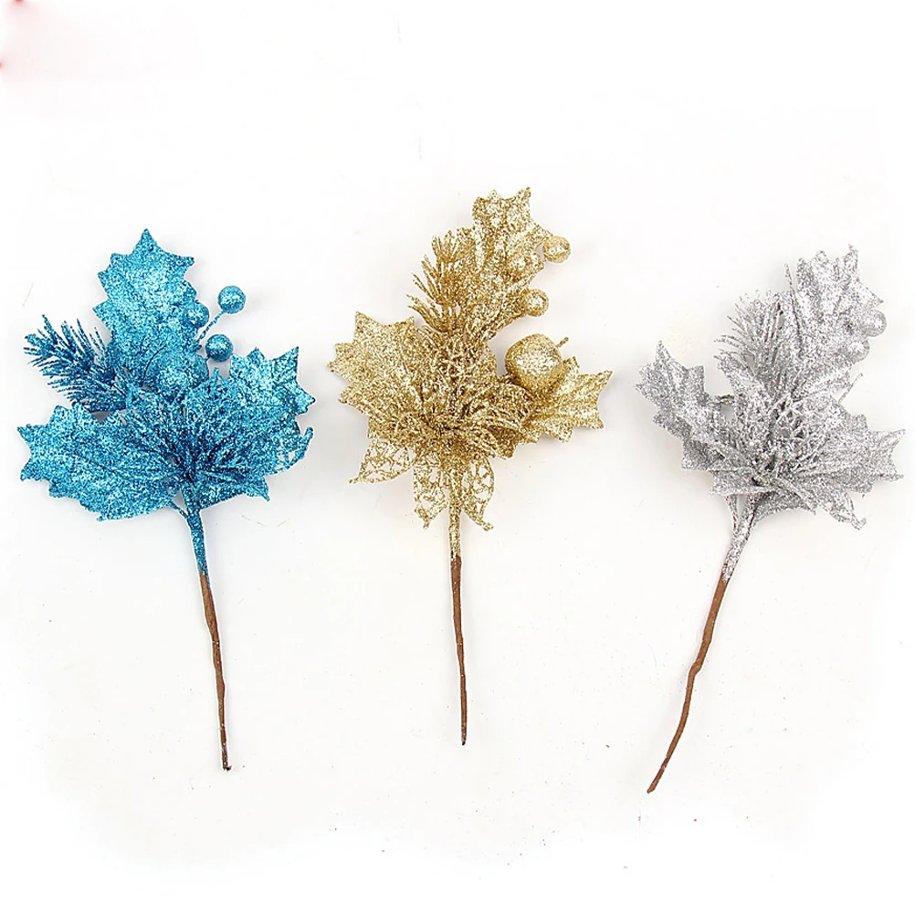 

Christmas Cuttings Glitter Leaves Fake Flower Arrangement Decorations Centerpieces