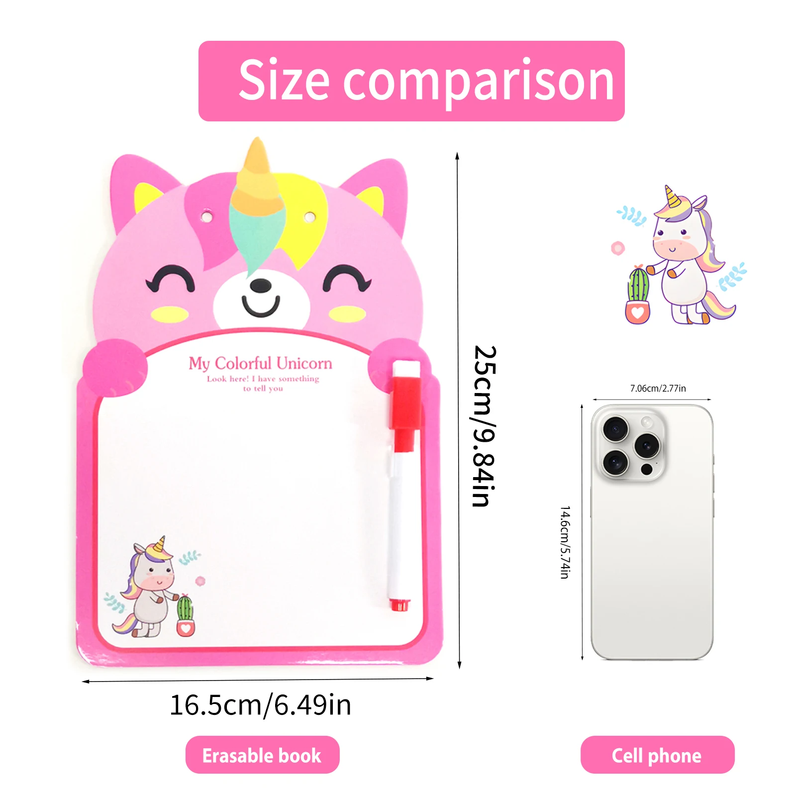 Portable Reusable Cartoon Animal Whiteboard Set with Erasable Pen And Lanyard Double-Sided Creative Sketching Drawing Board