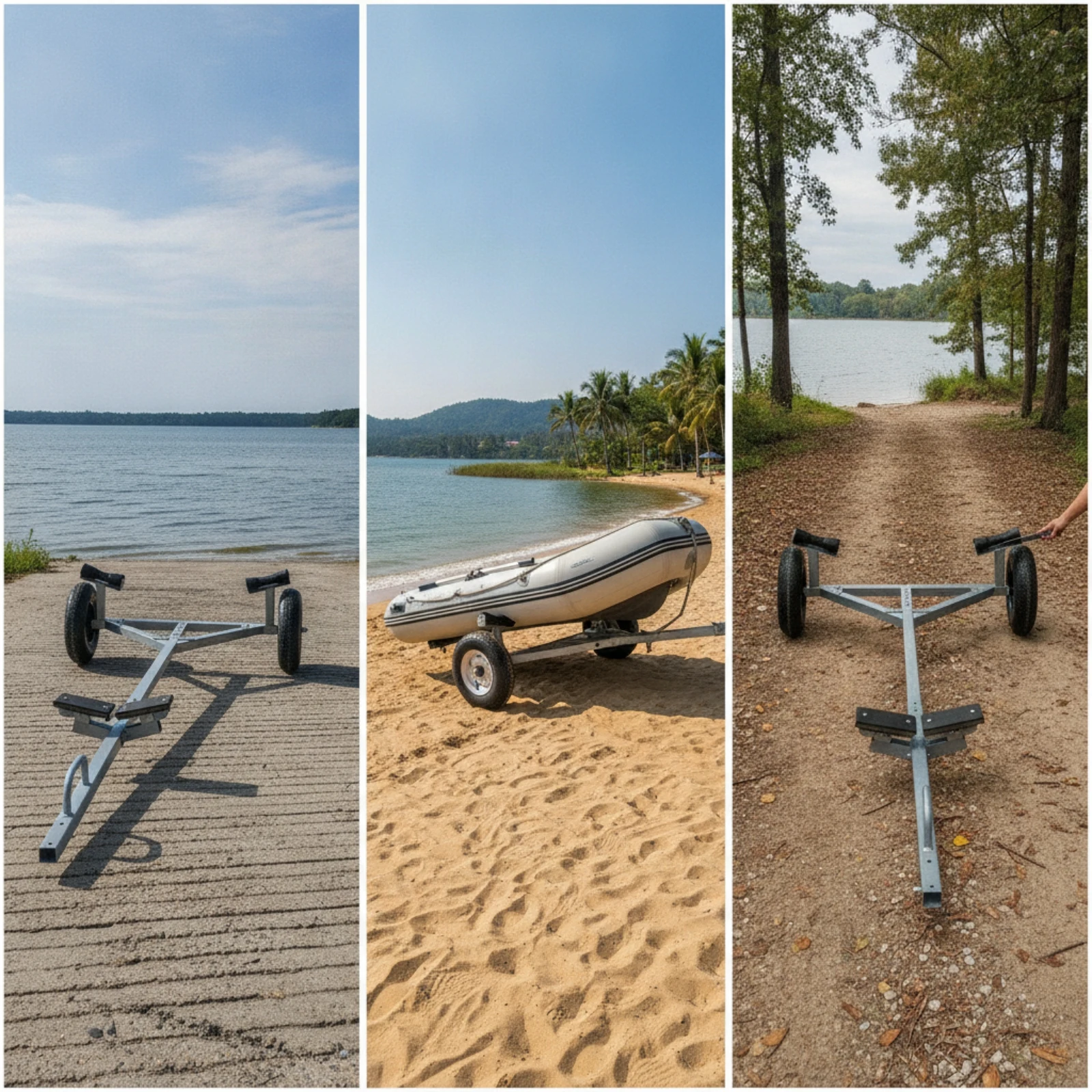 Inflatable Boat Trailer Hand Pull Launching Trolley with Padded Supports Easy Assembly for Shore
