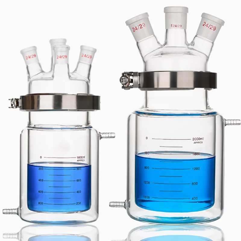 

Double-layer glass reactor jacketed open reactor bottle three-mouth four-neck reaction flask