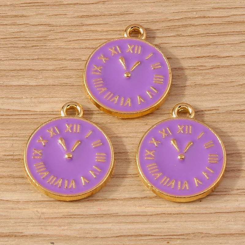 10 stücke 14x17mm niedliche Emaille runde Roma Ziffern Uhr Charms Anhänger für Armband Halskette Schmuck machen DIY liefert Zubehör – Detail 4