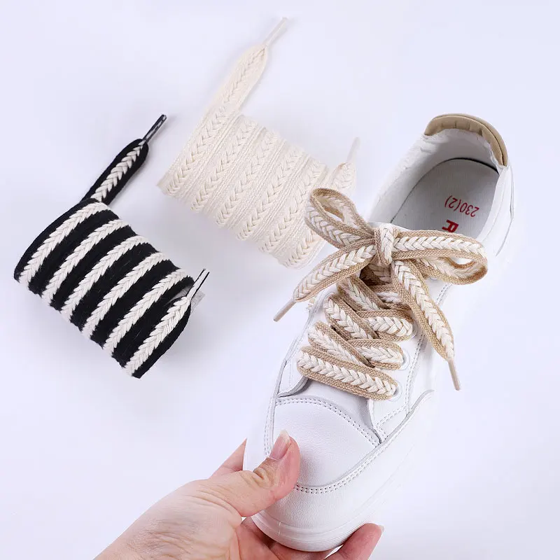 Twist Braids Marshmallow Colorful Shoelace Flat Wheat Ear Shoelaces for Sneakers Cotton CanvasTextured Weave Classic Shoes Laces