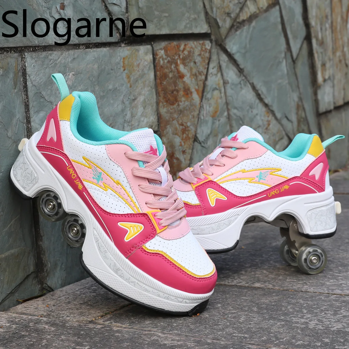 Men 4 Wheels Deformation Shoes Boys Roller Skate Shoes Girls Birthday Gift Women Parkour Runaway Sneakers with Double Row Wheels