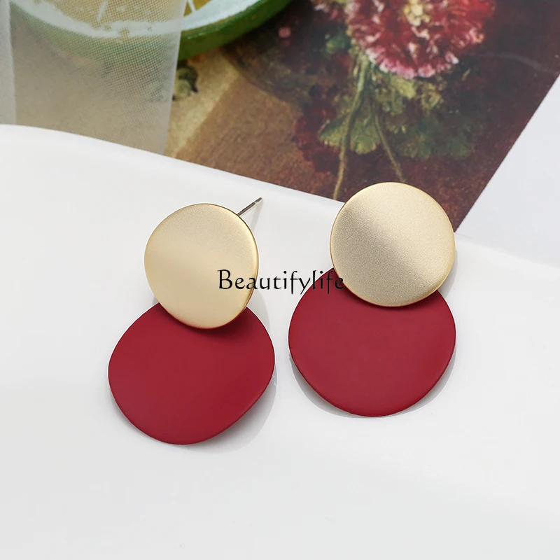 Matte Gold Stud Earrings Sterling Silver Hong Kong Style Bridal Elegance Retro Earrings