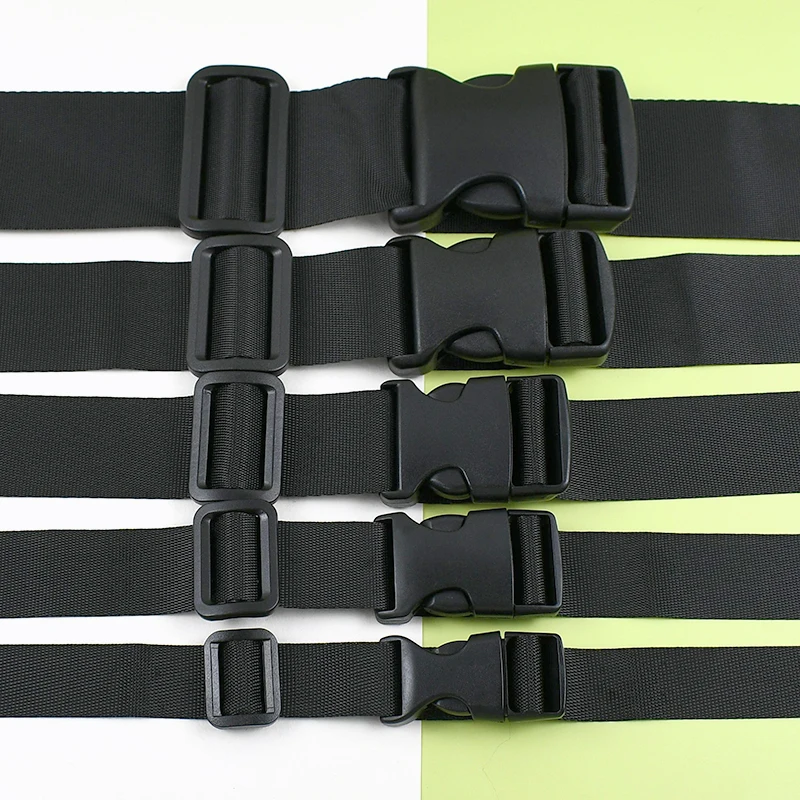 

20-50mm Buckle Strap Repair Accessories Plastic Release Buckles+Black Nylon Webbing By Meter for Dog Collar Adjust Slider Clasp