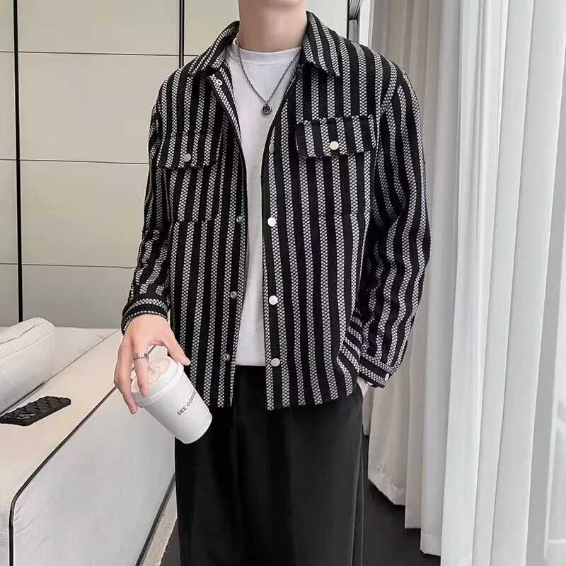 

Весенне-осенний клетчатый тюжет, мужской повседневный модный воротник, молодежная модная брендовая верхняя одежда, свободная посадка, цветная длинная рубашка...