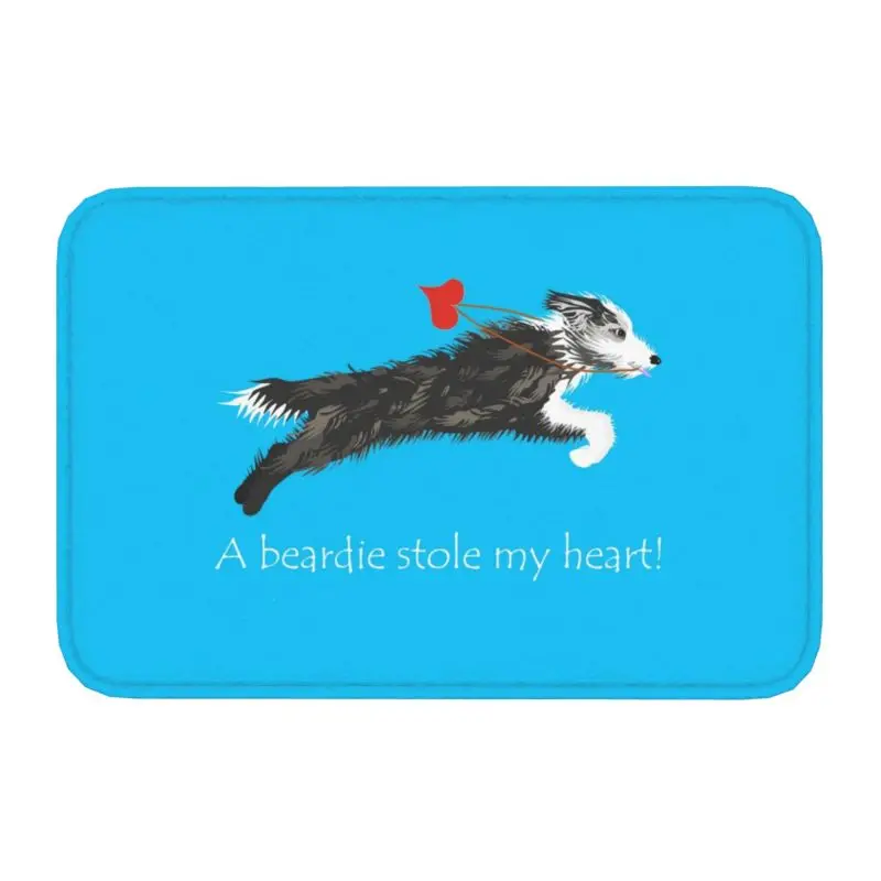 Bearded Border Collie Heart Floor Door Bath Kitchen Mat Anti-Slip Indoor Animal Pet Doormat Toilet Entrance Rug Carpet Footpad