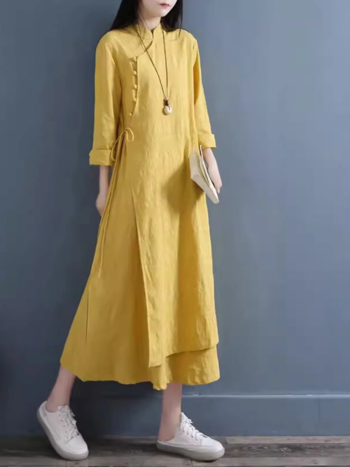 Novo chinês sle dupla camada de algodão linho dr zen espírito botão design primavera outono feminino artístico retro dr