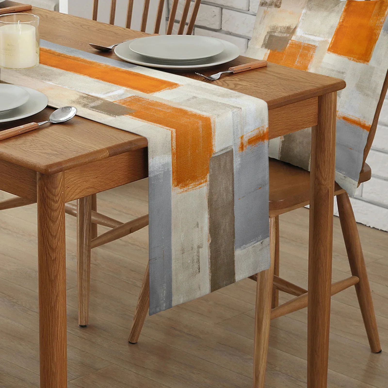 Oil Painting Abstract Geometric Orange Linen Table Runners Kitchen Table Decoration Dining Table Runner Wedding Party Supplies