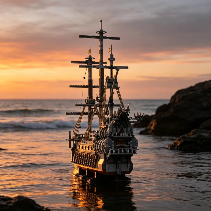 Phantom Pirate Ship MOC Building Blocks 4071 Parts Tattered Sail Warship Scene DIY Assembly Brick Set Desktop Collectible