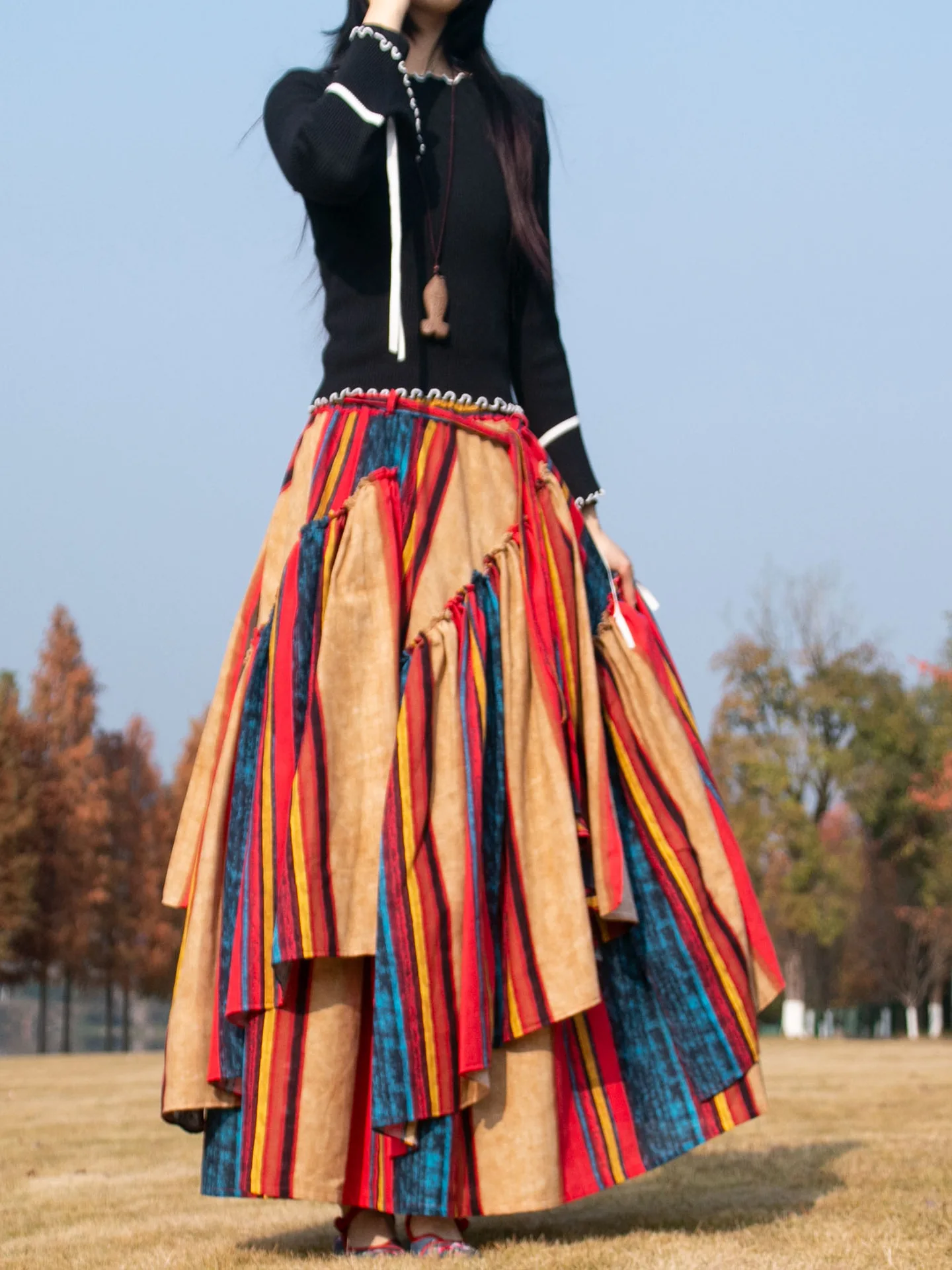 TIYIHAILEY-jupe longue Maxi pour femmes, taille élastique, lin en coton, arc-en-ciel irrégulier, jupes pour dames automne hiver S-2XL, nouvelle collection 2026