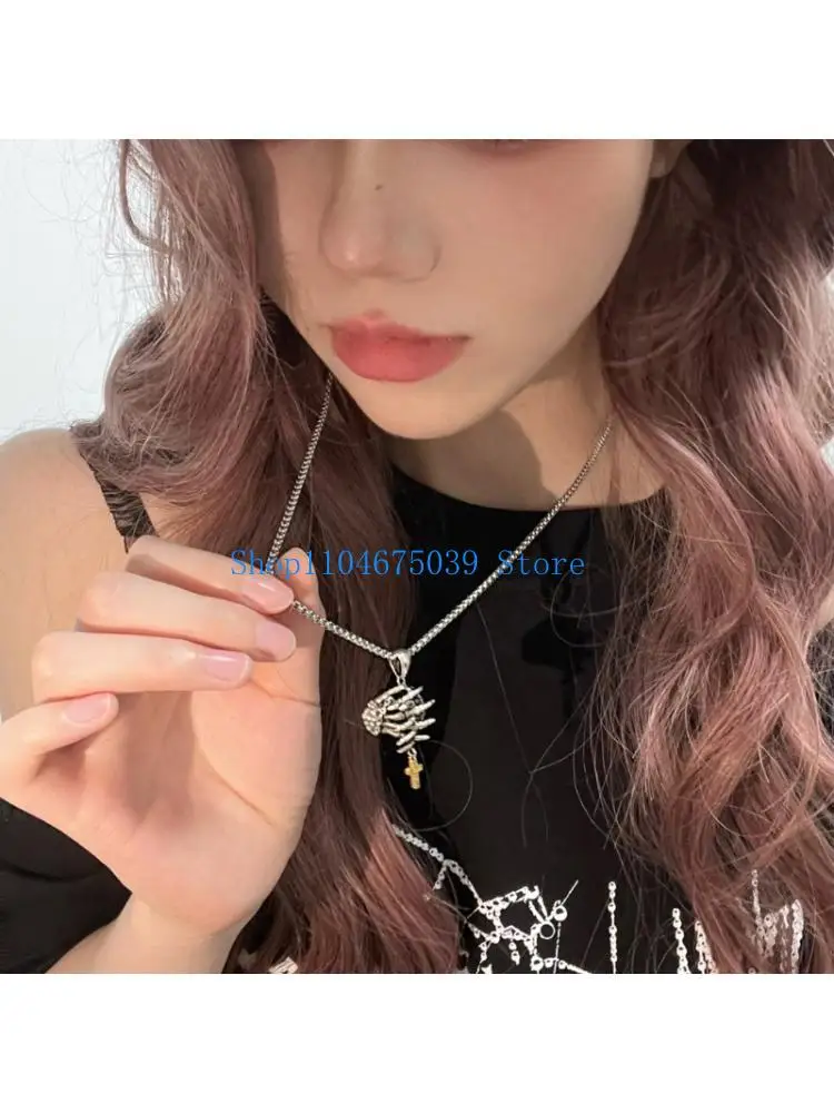 5asd Fashionable Prayer Hands and Skeleton Crucifix Necklace/Pendant Jewelry for Music Festivals Parties and Daily Outfits