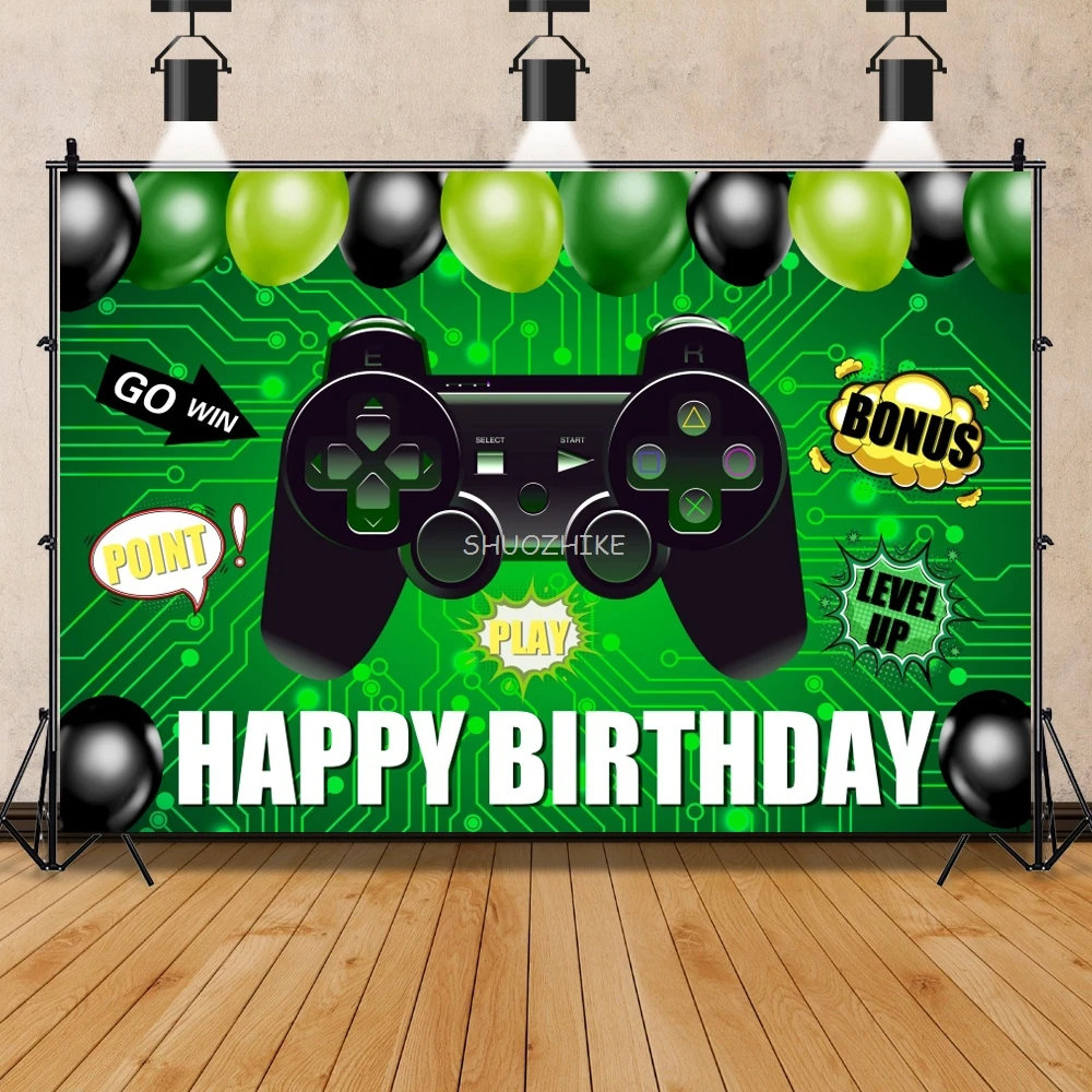 Child Baby Play Games Gamepad Happy Birthday Party Balloons Comic Poster Portrait Photo Background Photography Backdrop