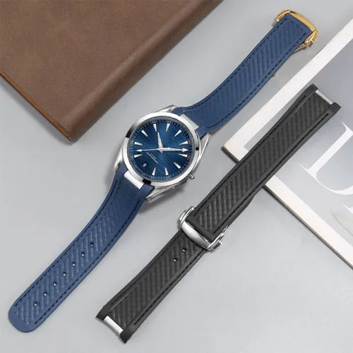 Imagen 2 del producto Correa de reloj de goma para Omega AT150 Seamaster 300 AQUA TERRA correas de relojes de buceo correa de reloj de silicona negra y azul pulsera de 20mm