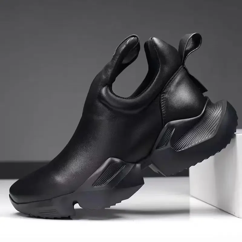 

2024 Winter New Men's Warm Thick Soled Leather Surface Korean Edition Personalized Trend Increase Casual Sports Cotton Shoes