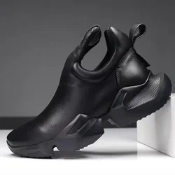 2024 Winter New Men's Warm Thick Soled Leather Surface Korean Edition Personalized Trend Increase Casual Sports Cotton Shoes