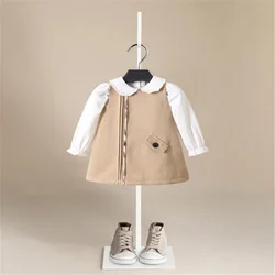 New Autumn Cotton Baby Girls Plaid Long Sleeves Clothes+Dress 2piecs Children's Clothing Kids Princess Dresses Casual Clothes