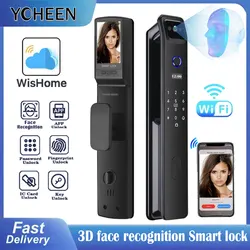 Fingerprint 3D Facial Recognition Smart Lock Cat's Eye wifi app Visual Doorbell Digital Door Lock With Nfc Code Card Key