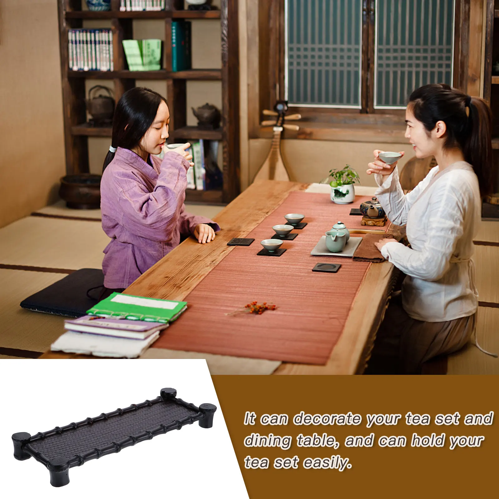 

Bamboo Serving Tray Teacup Holder Material Tea Ceremony Accessories Storage Rack Coaster Home Kitchen Bar Use