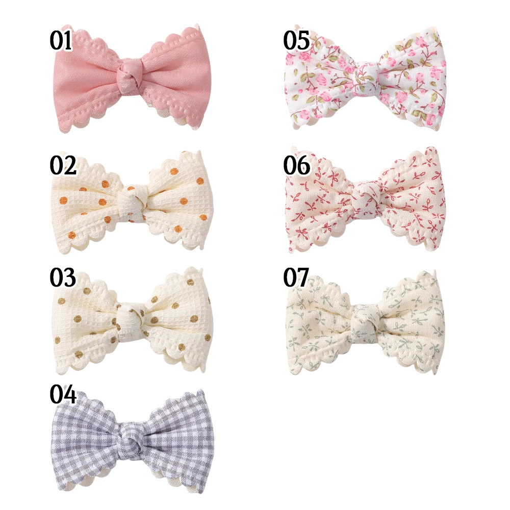 2pcs/set Cute Cotton Kids Bows Hair Clips For Baby Girls Plaid Flower Prints Summer Bowknot Hairgrips Barrette Hair Accessories