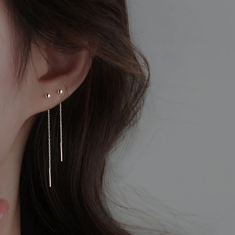 Three sizes Long Wire Tassel Thread Chain Ball Pendants Drop Earring Women\'s Ear Straight Line Hanging Earings Unusual Jewelry