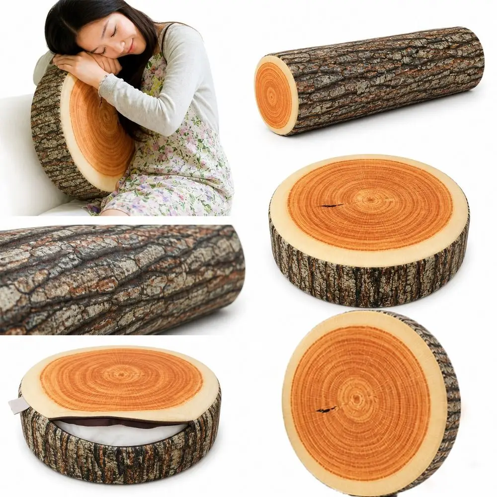Portable Material Tree Log Pillow Soft Texture PP Cotton Filled Stump Cushion Realistic Wood Grain Novelty Throw Pillow For Men