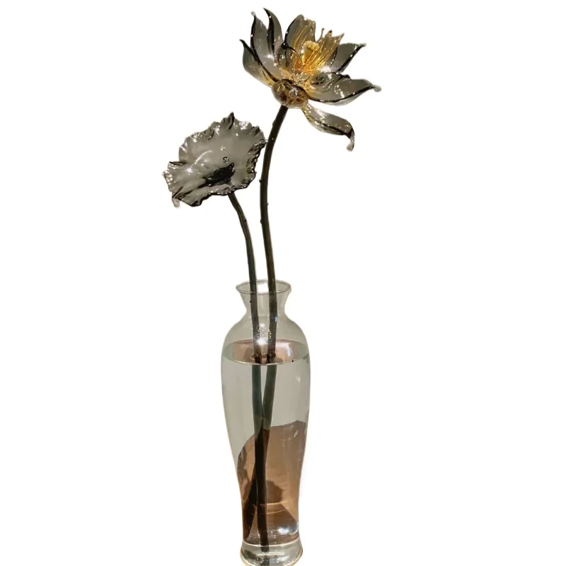 Pure handmade glazed flower black lotus intangible cultural heritage lamp glass bottle insert eternal flower glass decorative