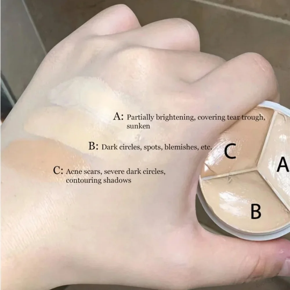 3-kleuren concealerpalet Langdurige make-up Veegvast Bedekt donkere kringen rond de ogen en gezichtscosmetica
