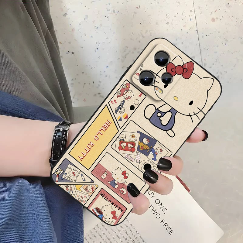 Sanrio Hello Kitty For Xiaomi Redmi Note 13 12R 12 12S Turbo 11 11T 11S 10 10S Pro Plus 5G Black Soft Phone Case