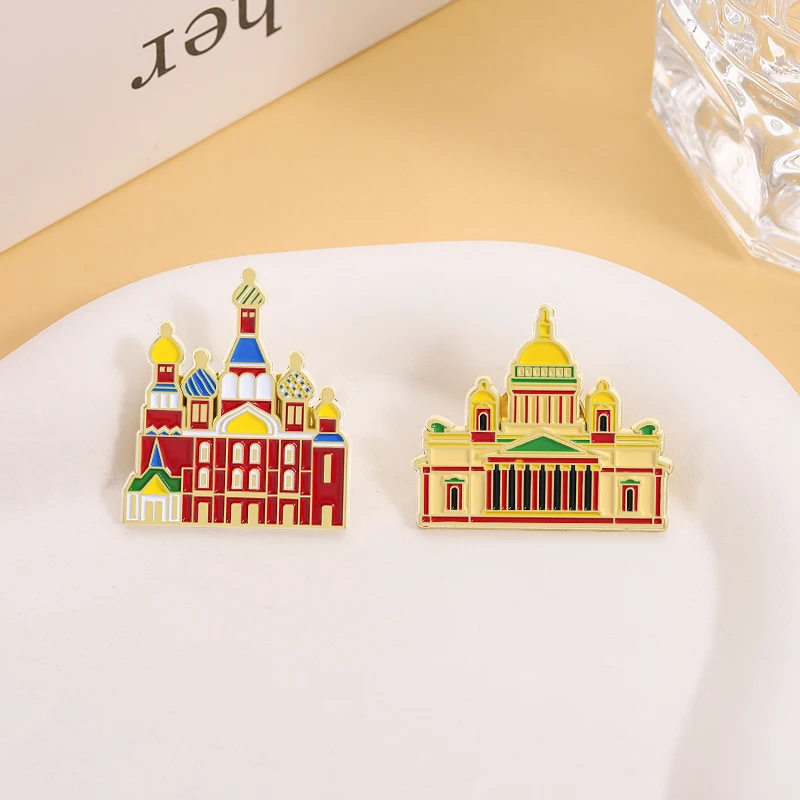 Russia Landmark Buildings Enamel Pins St.Petersburg Church Historic Building Brooches Lapel Badge Jewelry Gifts for Friends