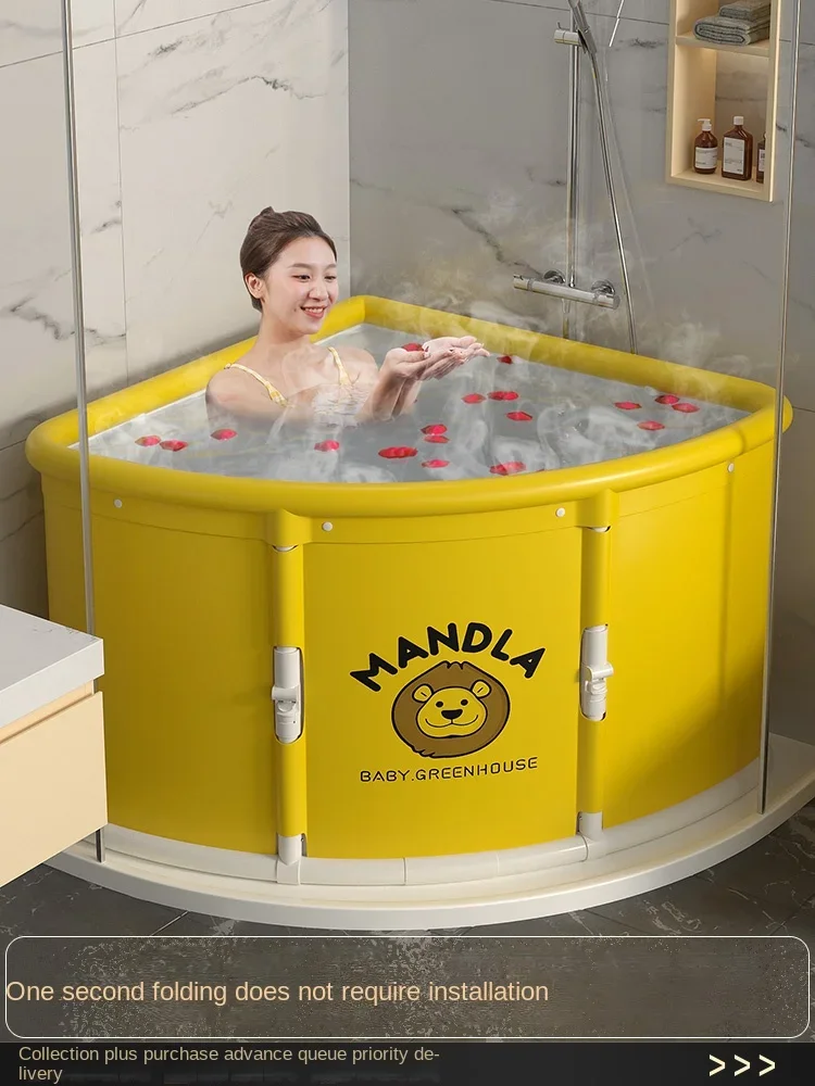 Bath bucket folding fan-shaped bath bucket for adults, small household corner bathtub for adult shower room.