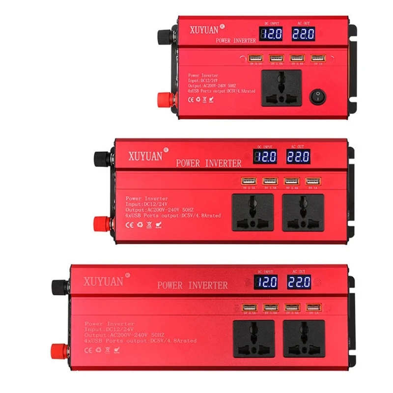 

600W/1200W/2000W Power Inverter 12V 24V to 220V Car Inverter with 4 USB Outlet Car Adapter VoltageTransformers