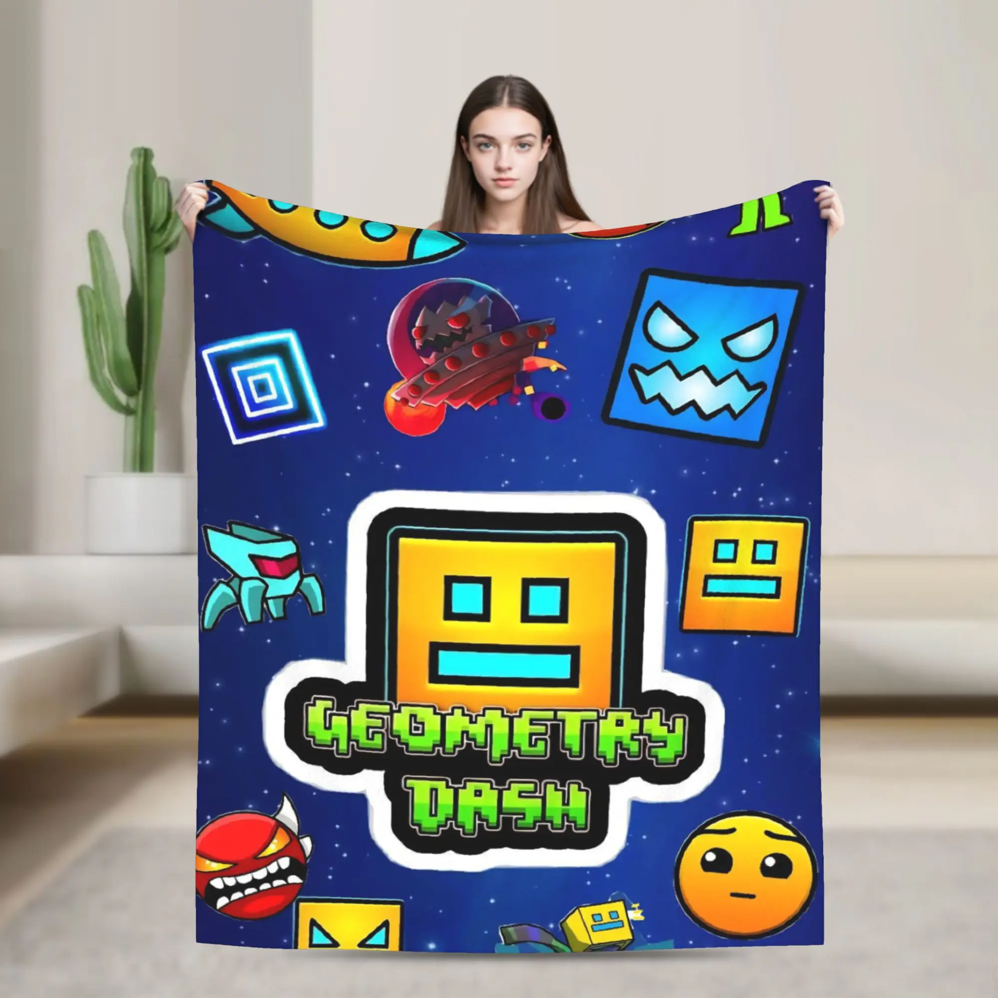 Geometry Dash Games Throw Blanket for Couch  Soft Fuzzy Plush Blanket 50x60 Inch Multi-size Bedspread for All Seasons