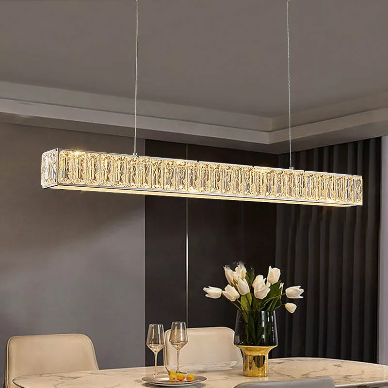 

Luxury Crystal Pendant Lighs Modern Shop Bar Restaurant Cafe Ceiling Chandelier Simple Home Decoration One-word Strip LED Light