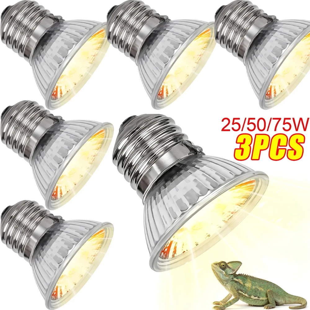 3/1Pc Tortoise Lizard Basking Lamp 25W 50W 75W Pet Heating E27 Bulb Chameleon Snake Turtle Reptile Promoting Growth UVB Sunlight