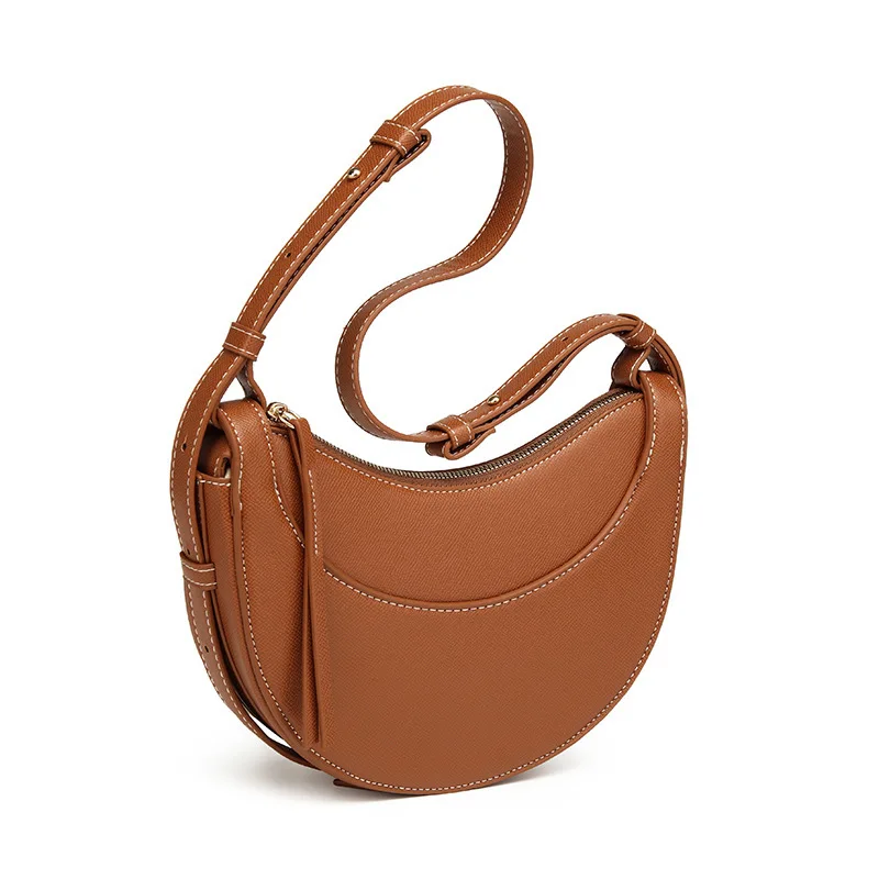 

Fashion Half Moon Underarm Bag Design Vintage Quality PU Leather Small Saddle Armpit Bag Office Lady Daily Commute Shoulder Bag