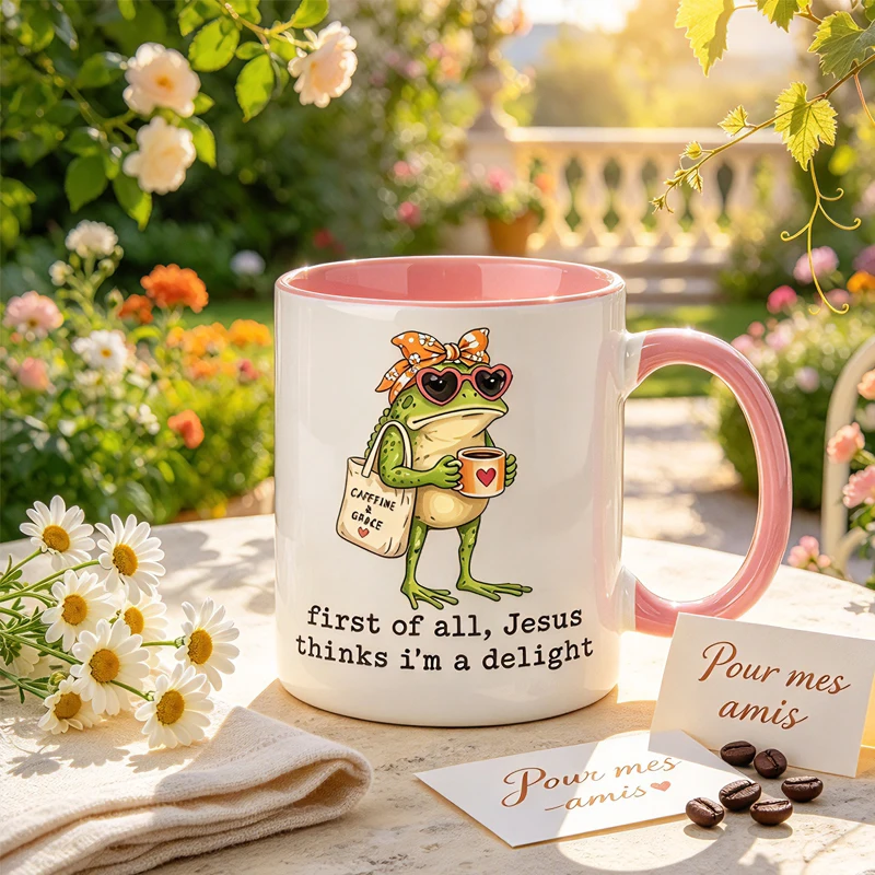 First of all, Jesus thinks I'm adorable! Fun frog mug, playful frog coffee cup, sarcastic mug, gift for women, cute frog cup,
