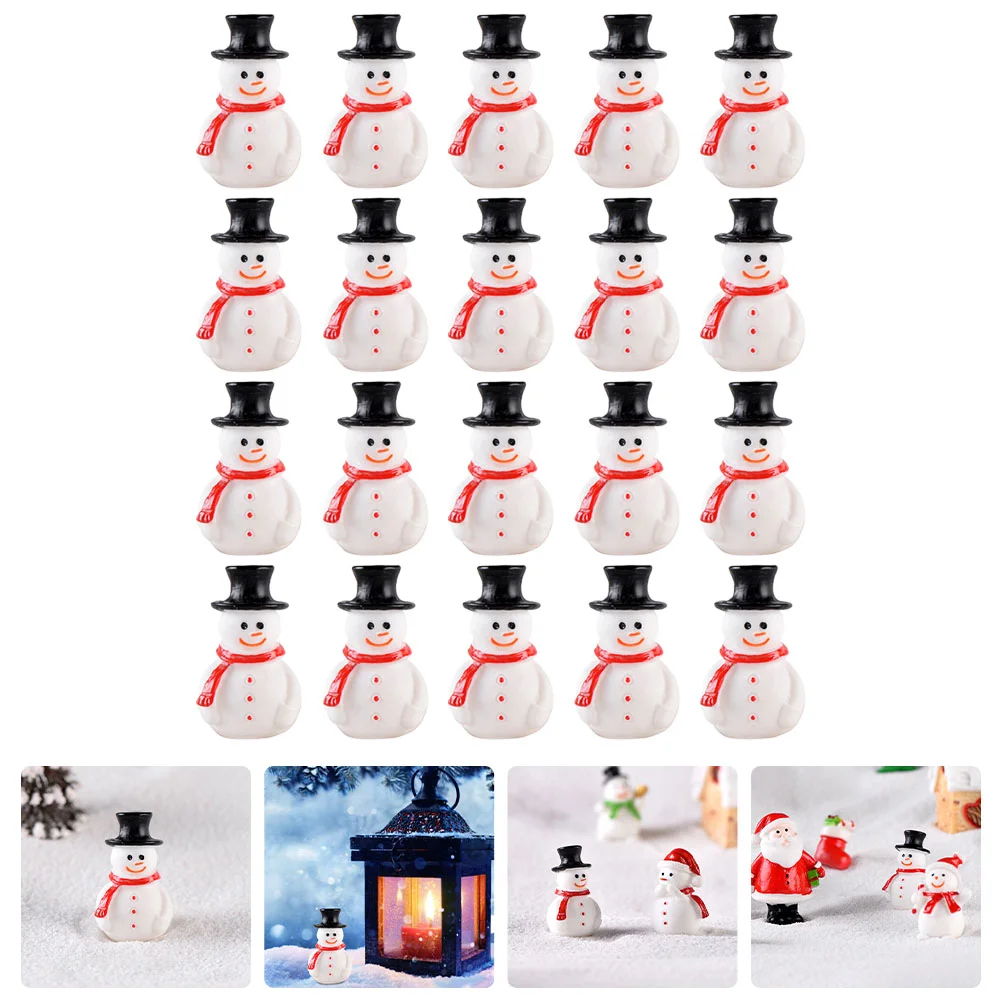 20 Pcs Mini Snowman Ornaments Miniature Xmas Outdoor Decorations Party Decors Christmas Craft Adorable Small Cake Figurines