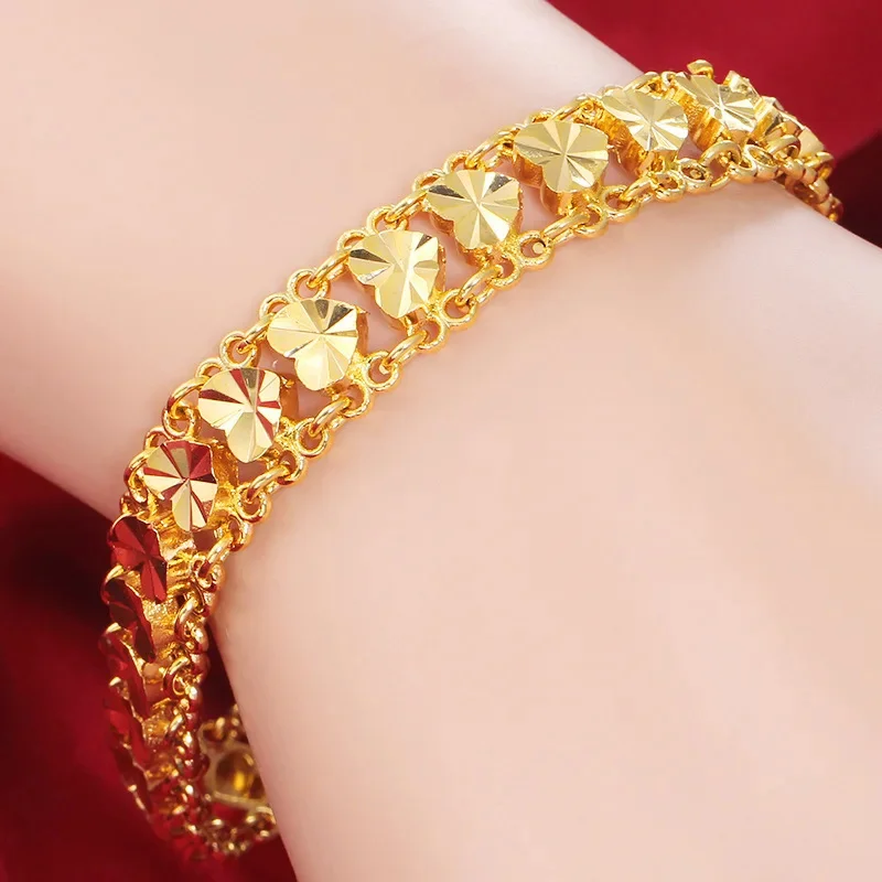 Genuine 24k Gold Color Bracelet for Women Chain18 Cm-19 Cm Link Bracelets Fine Jewelry Accessories Pulseira Feminina Bizuterias