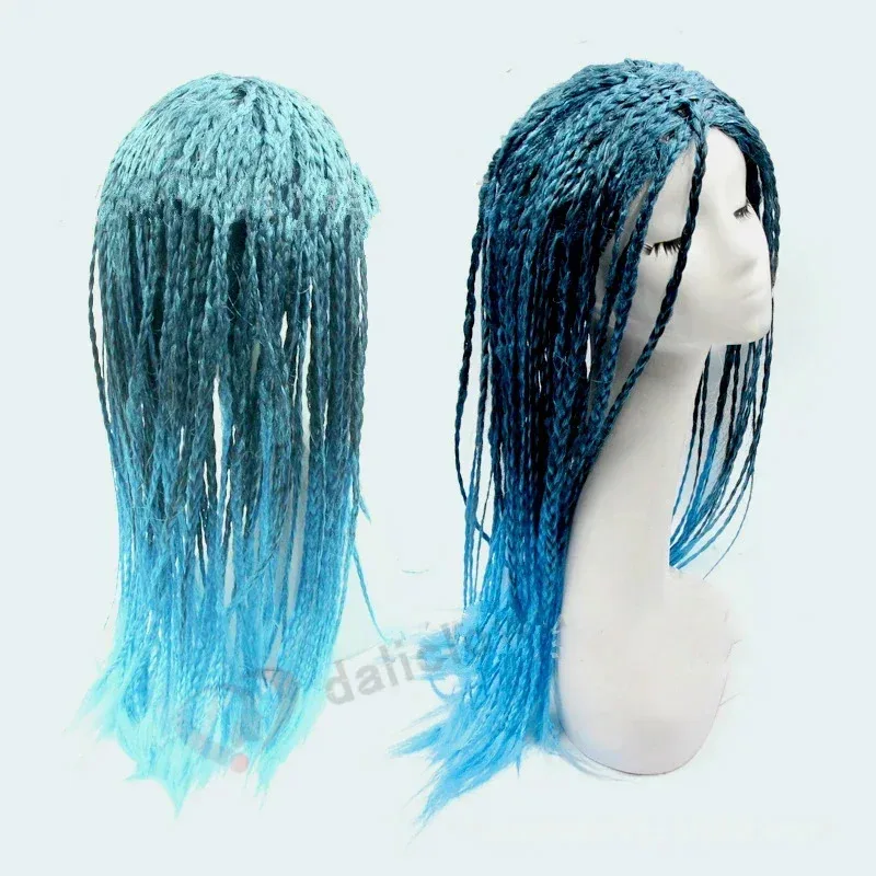 ♥ 2025 New COS Descendants 3 Mal Bertha Maleficent Curls Live Evil Straight Blue Girls Cosplay Cap Dress Halloween Costum ★☆ly99